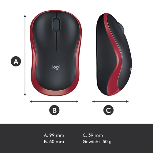 Logitech M185 - Optisch - Rood