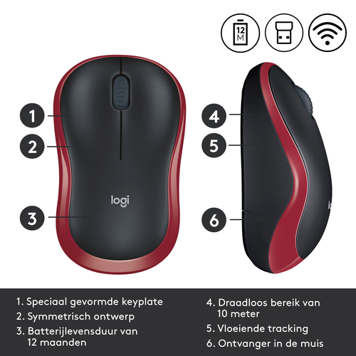 Logitech M185 - Optisch - Rood